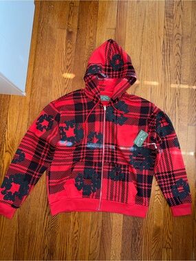 Denim Tears Red Plaid Cotton Wreath Zip Hoodie XL